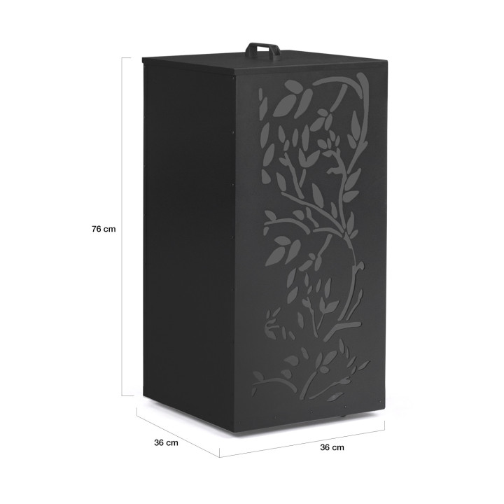 Contenedor de pellets - almacenamiento de pellets 45 kg motivo floral negro 36 x 36 x 76 cm | IDMarket