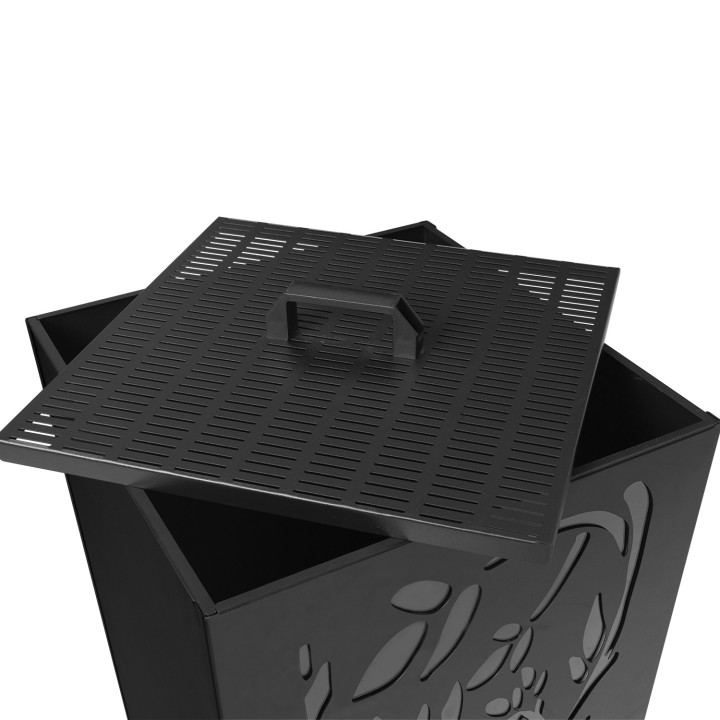 Contenedor de pellets - almacenamiento de pellets 45 kg motivo floral negro 36 x 36 x 76 cm | IDMarket