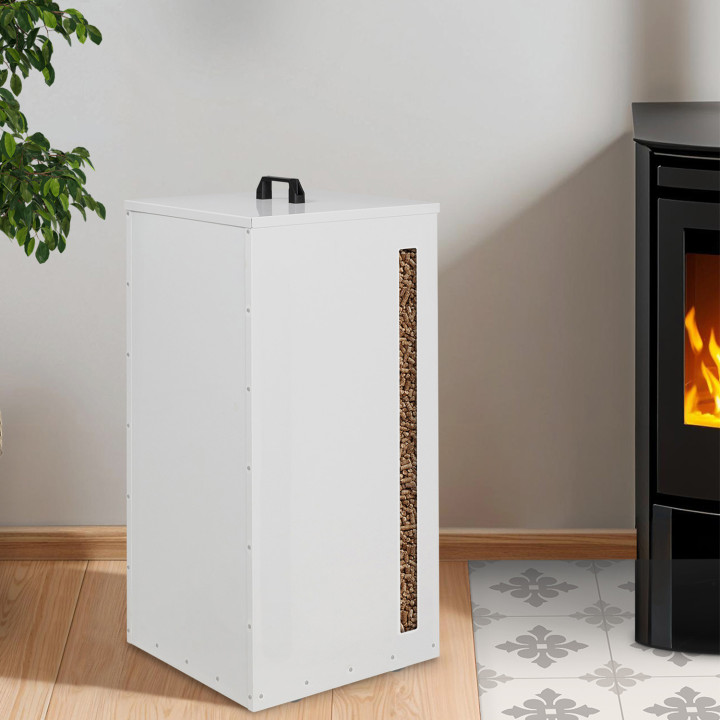 Cubo de pellets - almacenamiento de pellets 45 kg blanco 36 x 36 x 76 cm | IDMarket