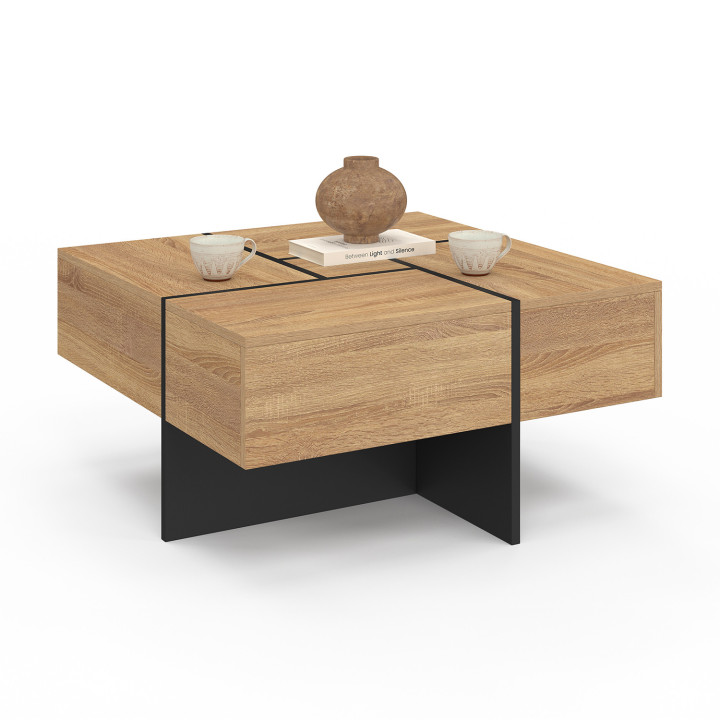 Tavolino quadrato con cassetti in legno e nero - TALIA | Zen Cart! IDMarket