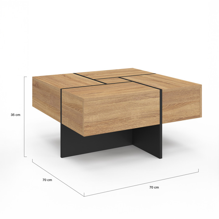 Tavolino quadrato con cassetti in legno e nero - TALIA | Zen Cart! IDMarket