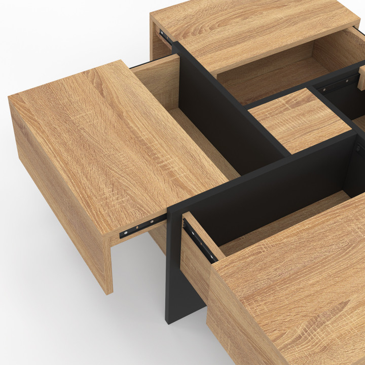 Vierkante salontafel met houten en zwarte laden - TALIA | Zen Cart! IDMarket