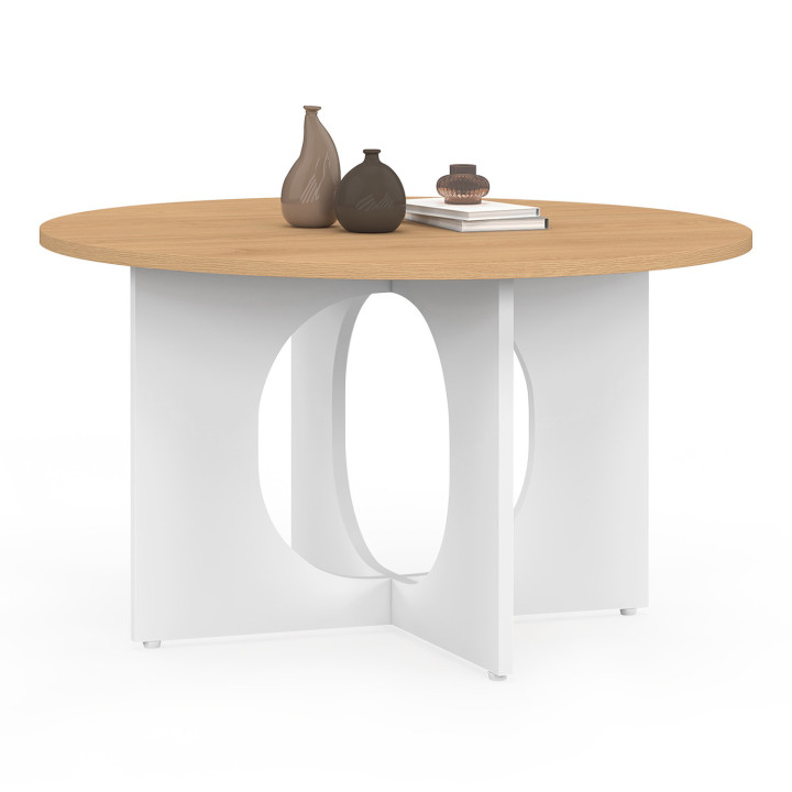 Mesa de centro redonda con arco de madera y blanco - ALOISE | IDMarket