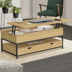 Mesa de centro rectangular con tablero elevable y 2 cajones - DETROIT | IDMarket