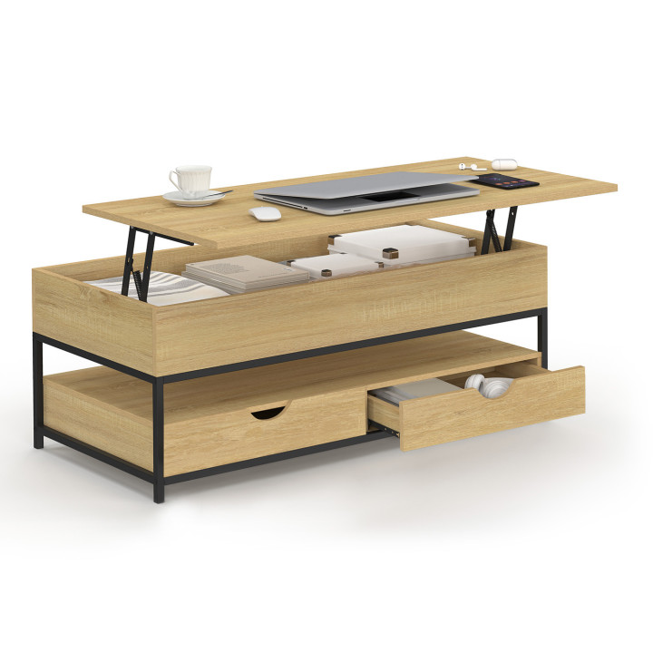 Mesa de centro rectangular con tablero elevable y 2 cajones - DETROIT | IDMarket