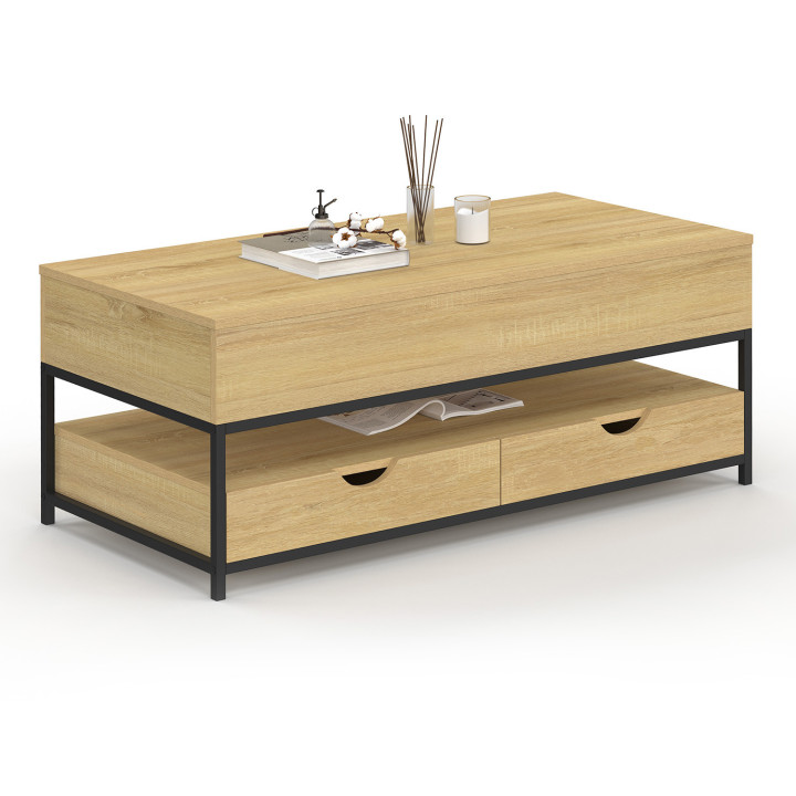 Mesa de centro rectangular con tablero elevable y 2 cajones - DETROIT | IDMarket