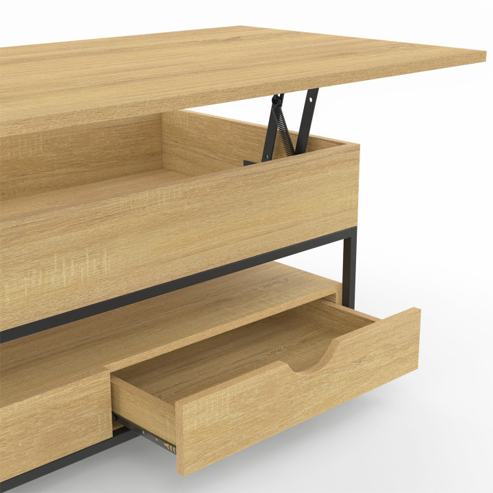 Mesa de centro rectangular con tablero elevable y 2 cajones - DETROIT | IDMarket