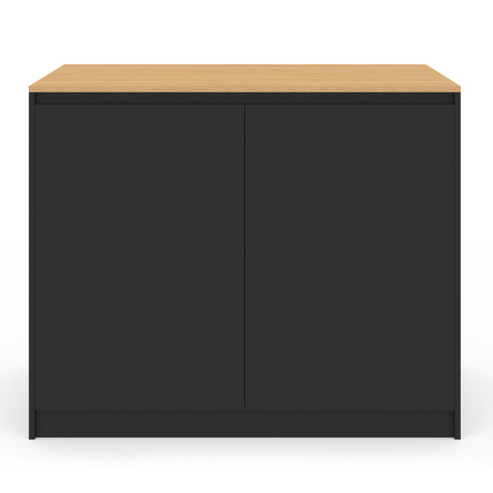 ¡Isla central de 110 cm con estante rectangular elevable en madera negra y grano de haya - CESAR | Zen Cart! IDMarket