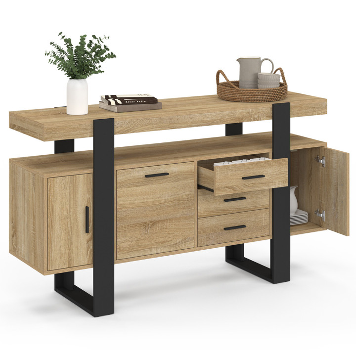 Aparador 140 cm, madera y negro - PHOENIX | IDMarket