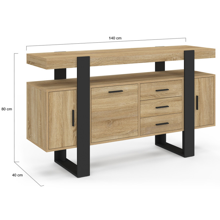Aparador 140 cm, madera y negro - PHOENIX | IDMarket