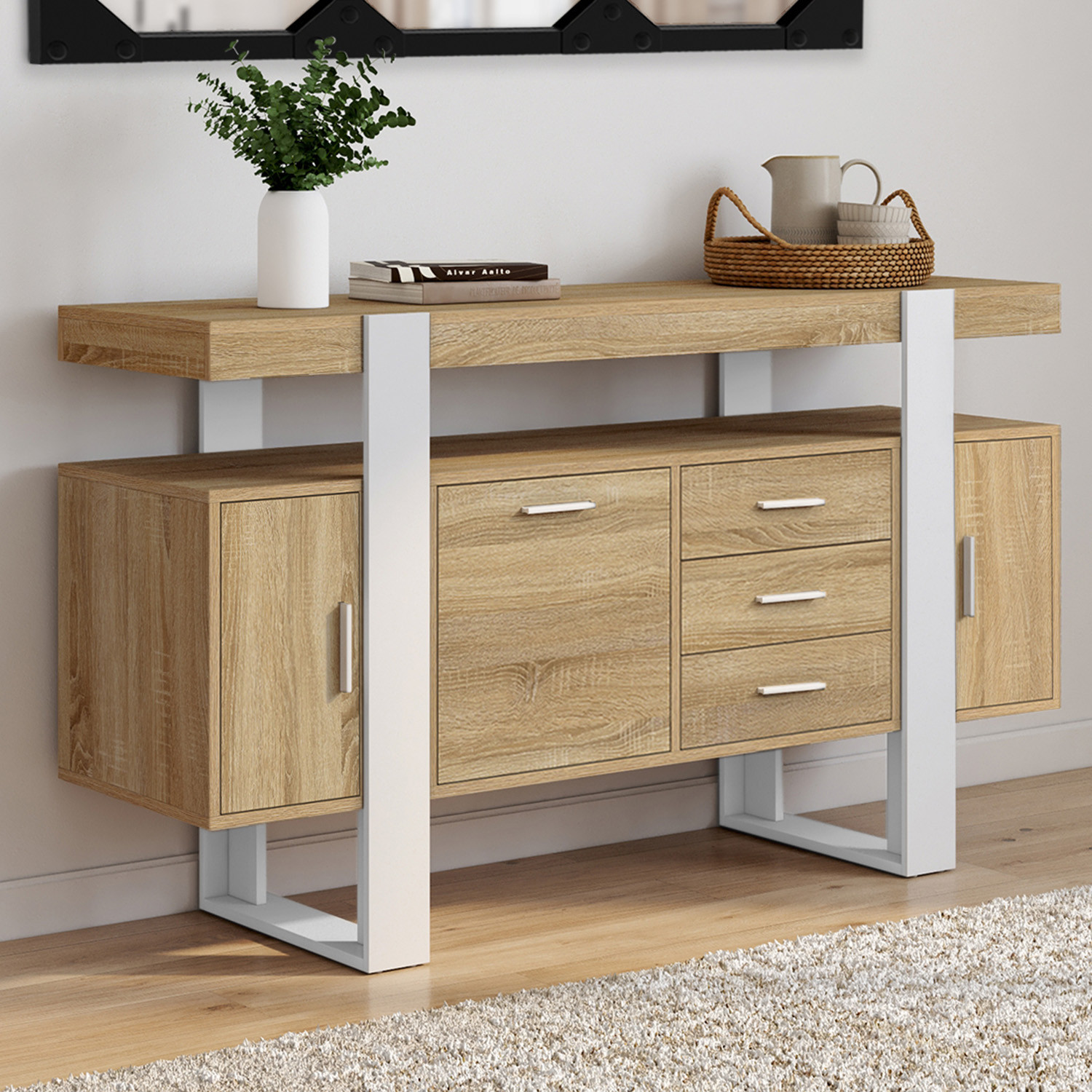 Buffet 140 cm bois et blanc