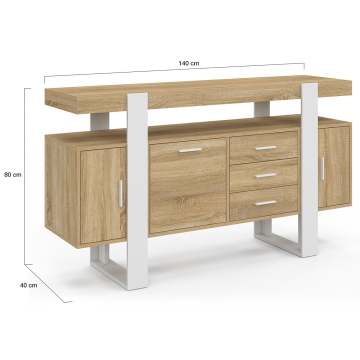 Aparador 140 cm, madera y blanco - PHOENIX | IDMarket