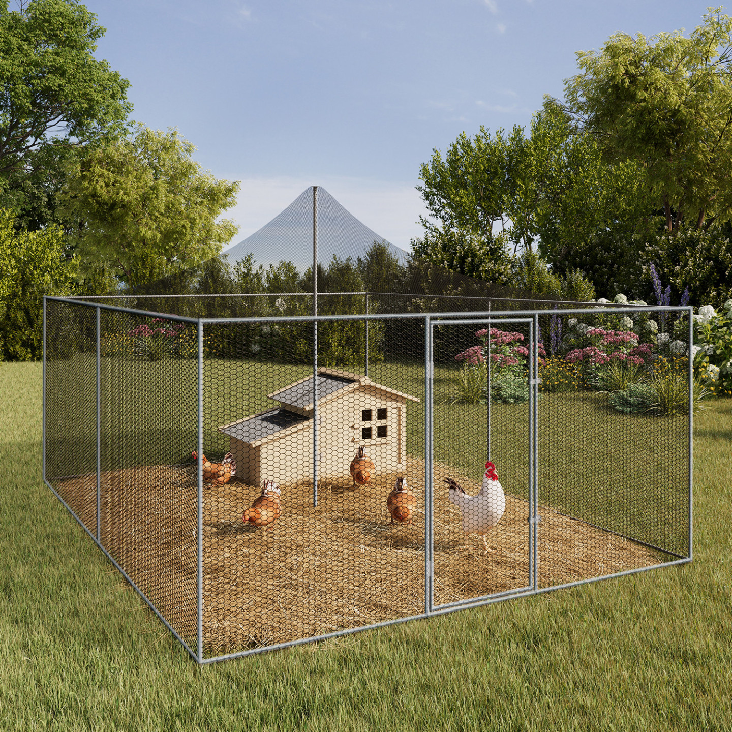 Poulailler 3x2x2 M Avec Auvent - En Acier Galvanisé Et Toile Imperméable - Facile à Monter, Pour 6 M² D'espace Extérieur