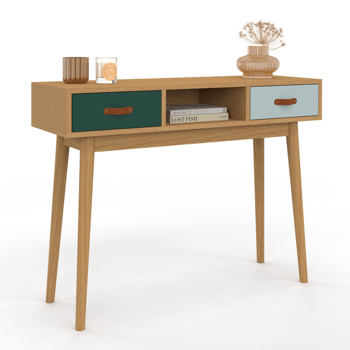 Consola escandinava de madera y verde 2 cajones - ALIZE | ID Market