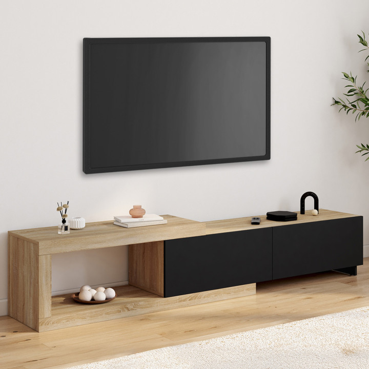 Mueble TV extensible 2 puertas madera y negro - RAPHAEL | El Arte de Vivir IDMarket