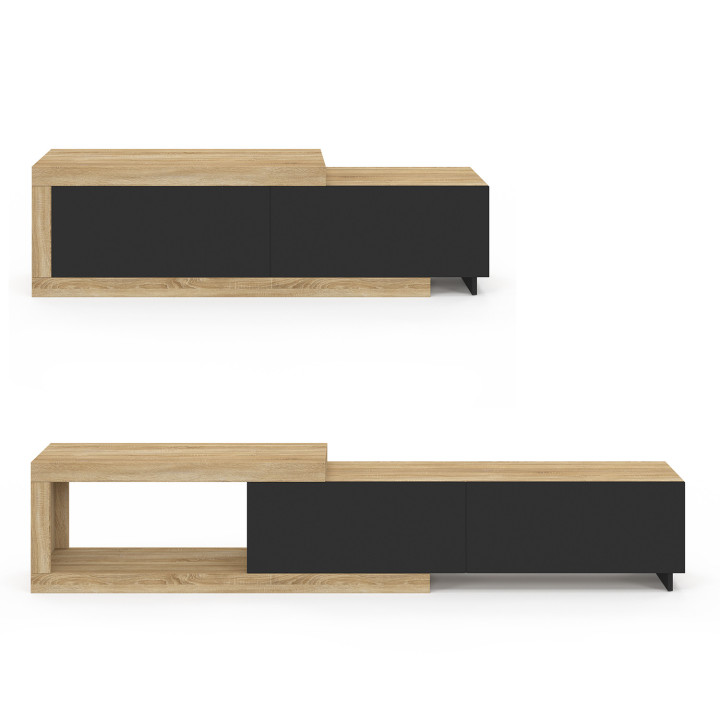 Mueble TV extensible 2 puertas madera y negro - RAPHAEL | El Arte de Vivir IDMarket