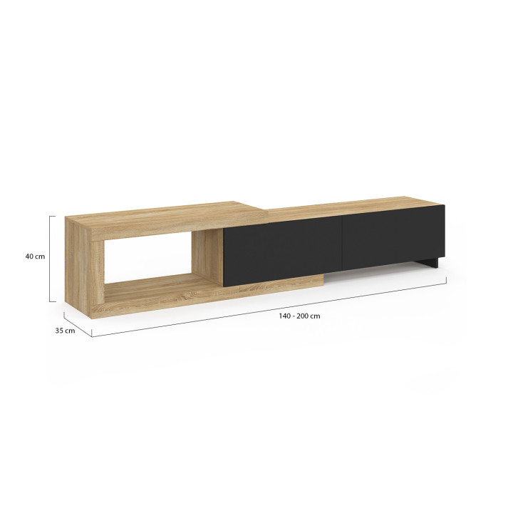 Mueble TV extensible 2 puertas madera y negro - RAPHAEL | El Arte de Vivir IDMarket