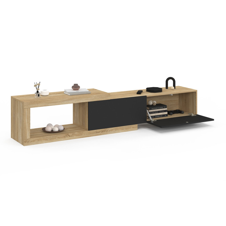 Mueble TV extensible 2 puertas madera y negro - RAPHAEL | El Arte de Vivir IDMarket