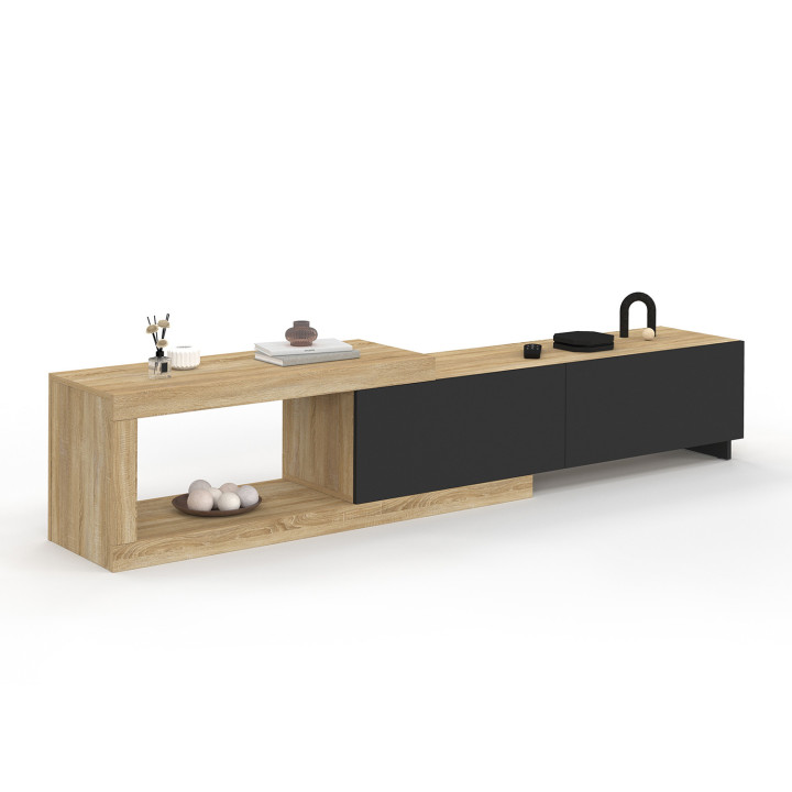 Mueble TV extensible 2 puertas madera y negro - RAPHAEL | El Arte de Vivir IDMarket
