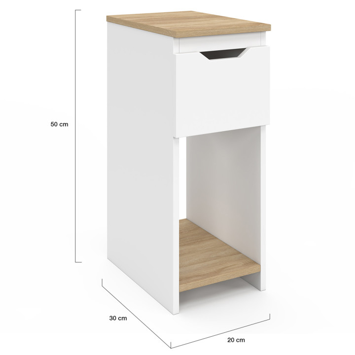 Lot de 2 tables de chevet ANOUK 1 tiroir avec niche blanc et bois