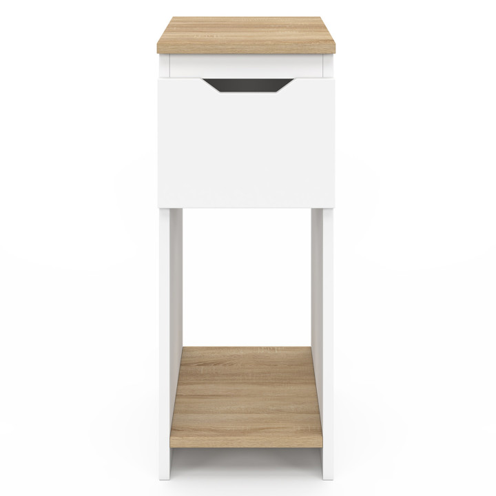 Lot de 2 tables de chevet ANOUK 1 tiroir avec niche blanc et bois