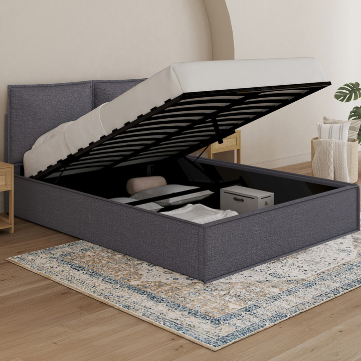 Cama doble arcón, cabecero, almohada, base gris antracita - PILOU | PILOU IDMarket