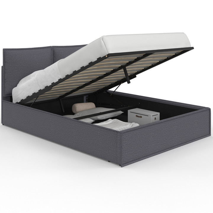 Cama doble arcón, cabecero, almohada, base gris antracita - PILOU | PILOU IDMarket