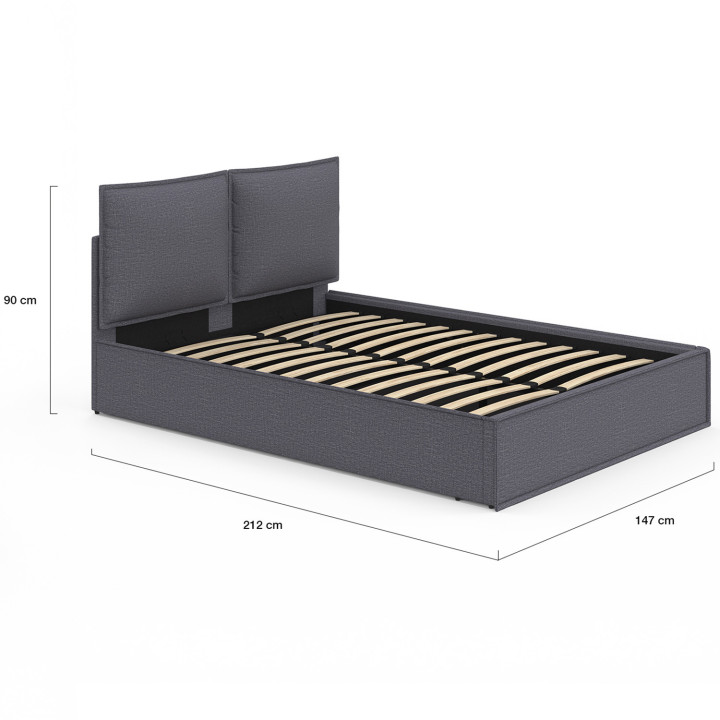 Cama doble arcón, cabecero, almohada, base gris antracita - PILOU | PILOU IDMarket