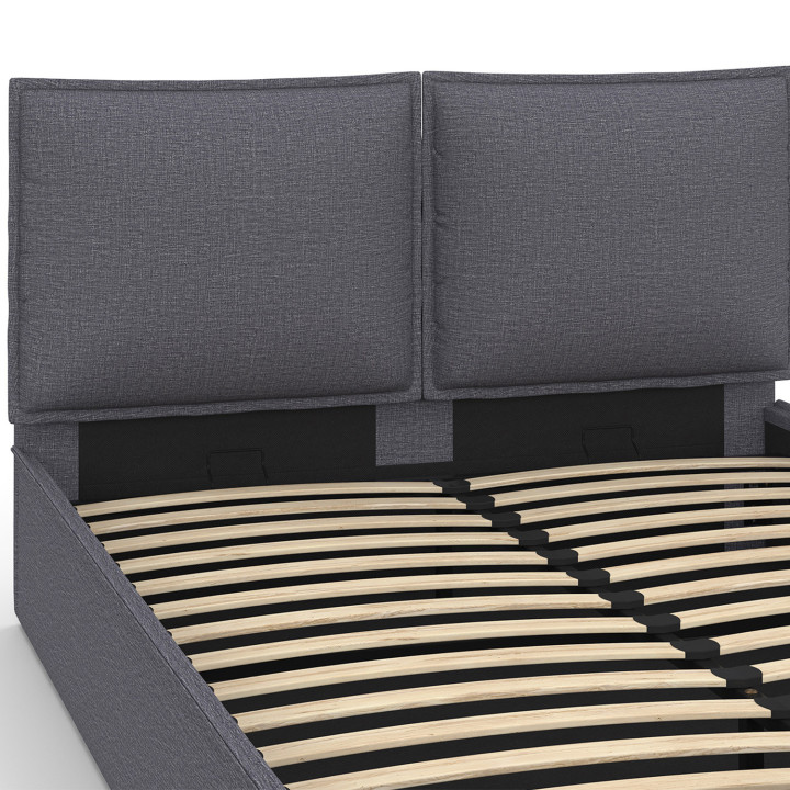 Cama doble arcón, cabecero, almohada, base gris antracita - PILOU | PILOU IDMarket