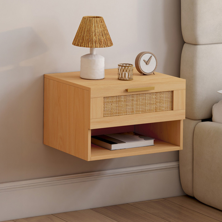 Lote de 2 mesillas de noche de caña natural y efecto madera - ROBERT | Anglaise IDMarket