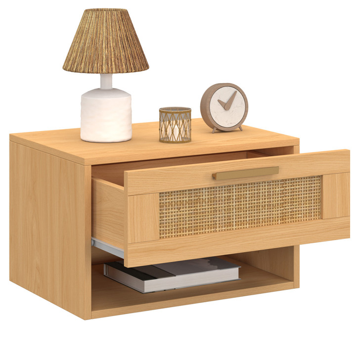 Lote de 2 mesillas de noche de caña natural y efecto madera - ROBERT | Anglaise IDMarket