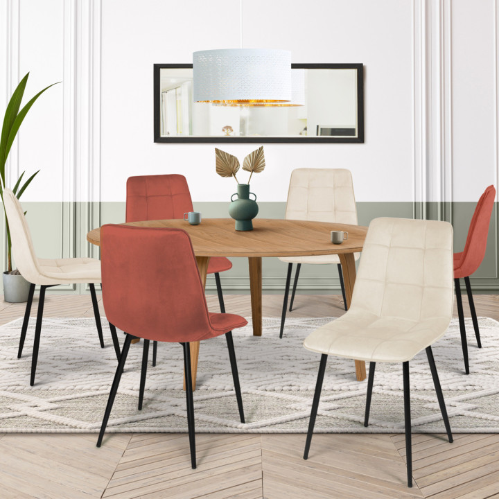 Juego de 6 sillas mixtas de terracota y terciopelo beige - MILA | Sillas de terciopelo beige IDMarket
