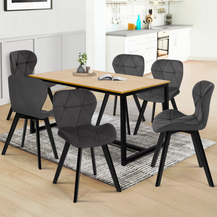 Juego de 6 sillas de terciopelo gris oscuro con patas negras - ROBINE | REINO UNIDO IDMarket