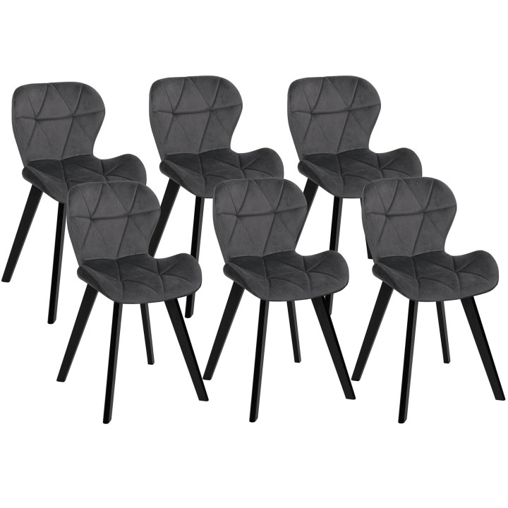 Juego de 6 sillas de terciopelo gris oscuro con patas negras - ROBINE | REINO UNIDO IDMarket