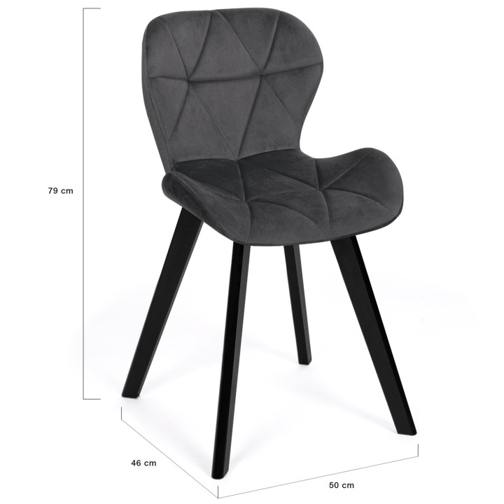 Juego de 6 sillas de terciopelo gris oscuro con patas negras - ROBINE | REINO UNIDO IDMarket