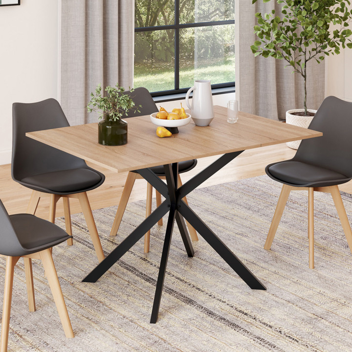 Mesa de comedor cuadrada extensible 4-6 personas madera y pata de araña negra 80-120 cm - ALIX | The ALIX Group IDMarket