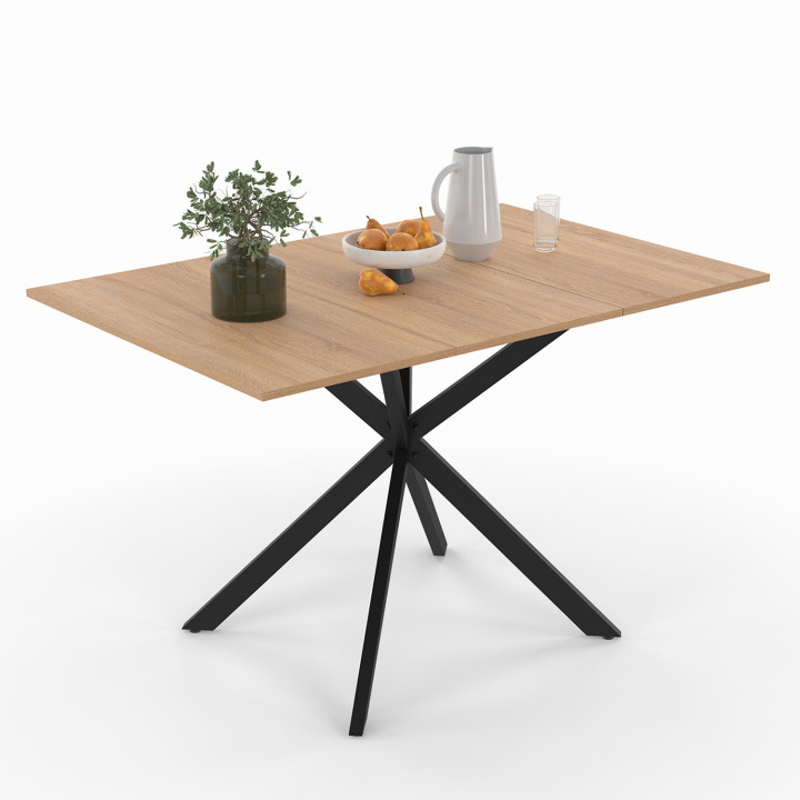 Mesa de comedor cuadrada extensible 4-6 personas madera y pata de araña negra 80-120 cm - ALIX | The ALIX Group IDMarket