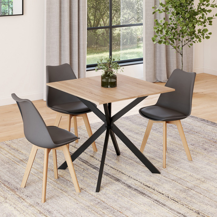 Mesa de comedor cuadrada extensible 4-6 personas madera y pata de araña negra 80-120 cm - ALIX | The ALIX Group IDMarket