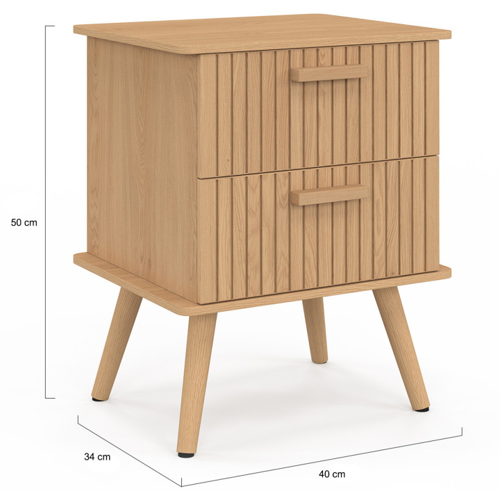 Juego de 2 mesitas de noche con 2 cajones y listones de madera en roble - JULIETTE | Juego de 2 mesitas de noche con 2 cajones y
