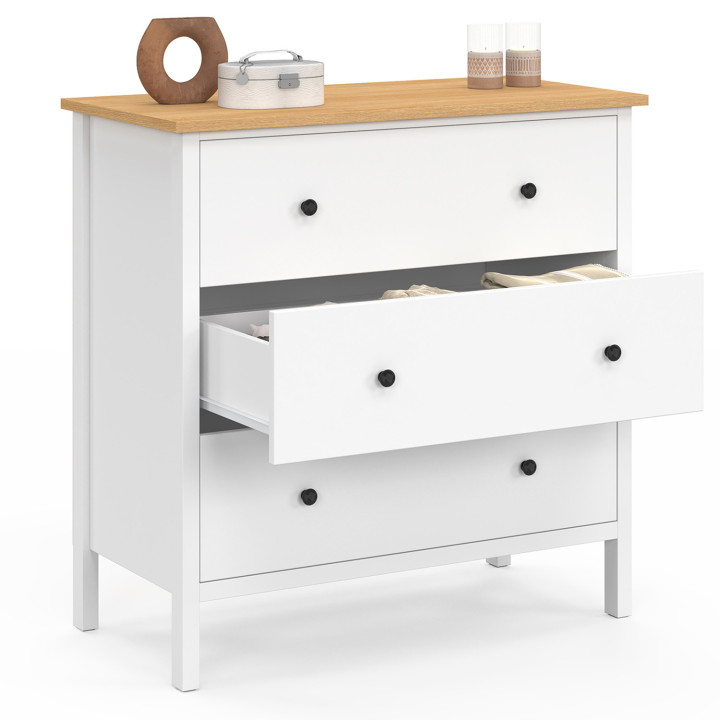 ¡Cómoda de 3 cajones 80 cm tapa de madera blanca - ACHILLE | Zen Cart! IDMarket