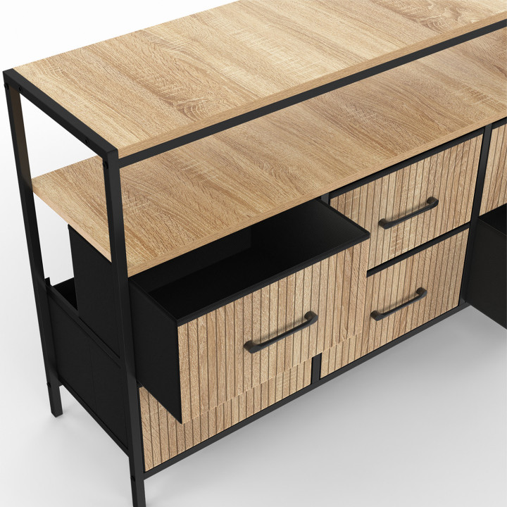 ¡Arcón industrial de 6 cajones de tela con nicho efecto listones - UTAH | Zen Cart! IDMarket