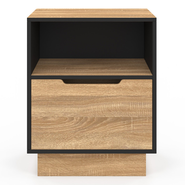 Juego de 2 mesitas de noche con 1 cajón y nicho haya y negro - OXANA | IDMarket