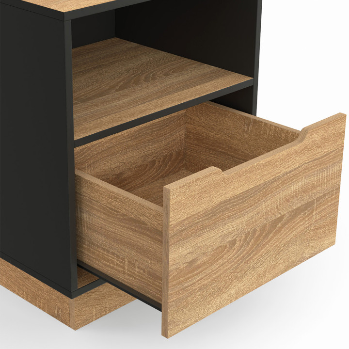 Juego de 2 mesitas de noche con 1 cajón y nicho haya y negro - OXANA | IDMarket