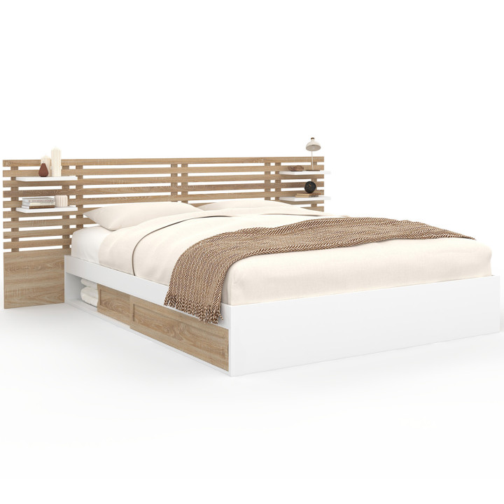 Cama doble 160 x 200 cm en haya y blanco - SAVANA | IDMarket