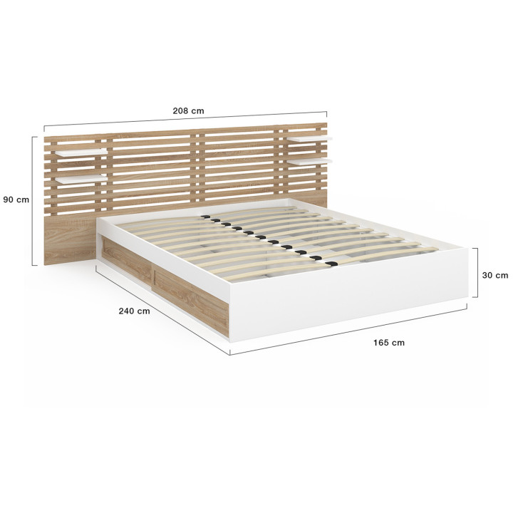 Cama doble 160 x 200 cm en haya y blanco - SAVANA | IDMarket