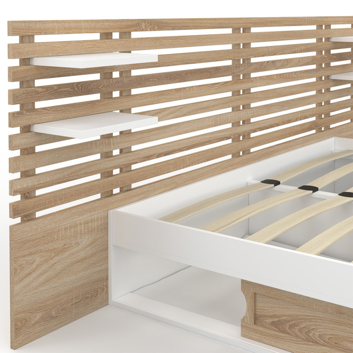 Cama doble 160 x 200 cm en haya y blanco - SAVANA | IDMarket