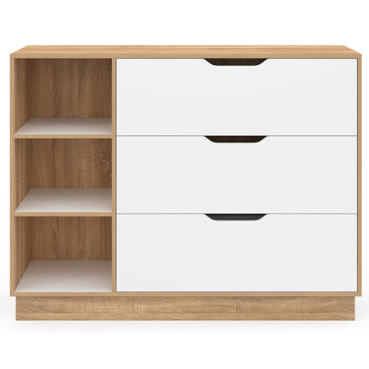 Cómoda con 3 cajones y 3 nichos haya y blanco - OXANA | IDMarket
