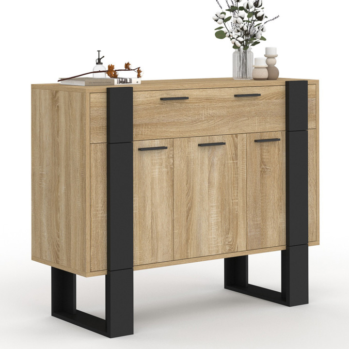 ¡Aparador 100 cm con 3 puertas y 1 cajón madera y negro - PHOENIX | Zen Cart! IDMarket