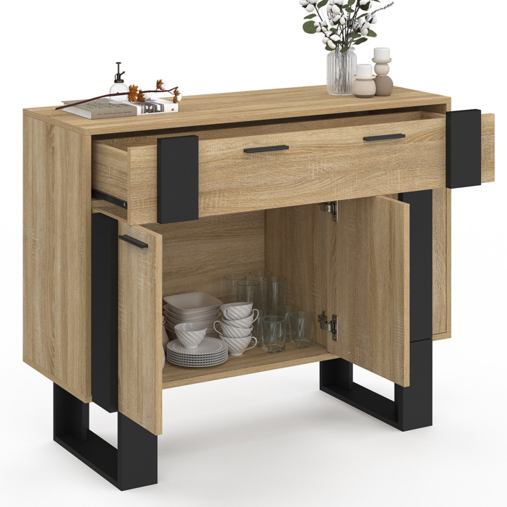 ¡Aparador 100 cm con 3 puertas y 1 cajón madera y negro - PHOENIX | Zen Cart! IDMarket
