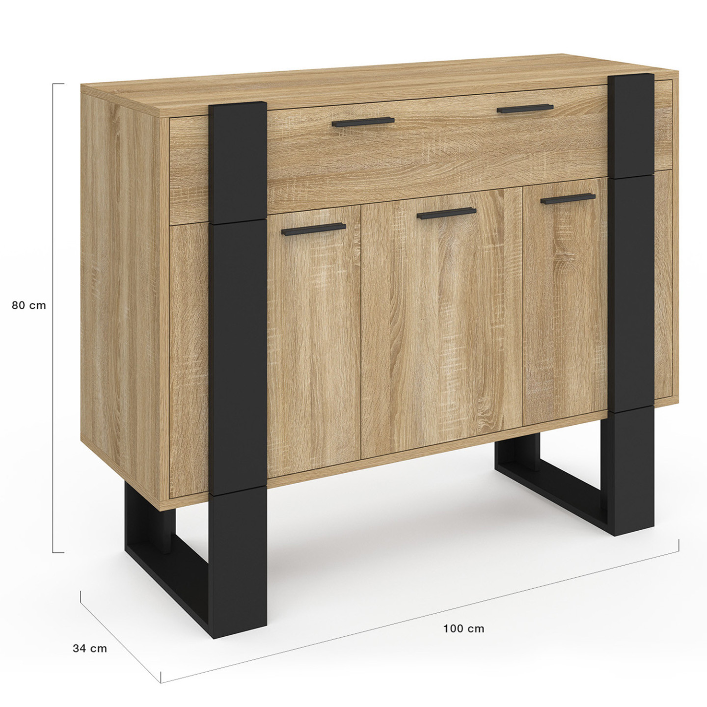 Buffet 100 cm avec 3 portes et 1 tiroir bois et noir - PHOENIX ...